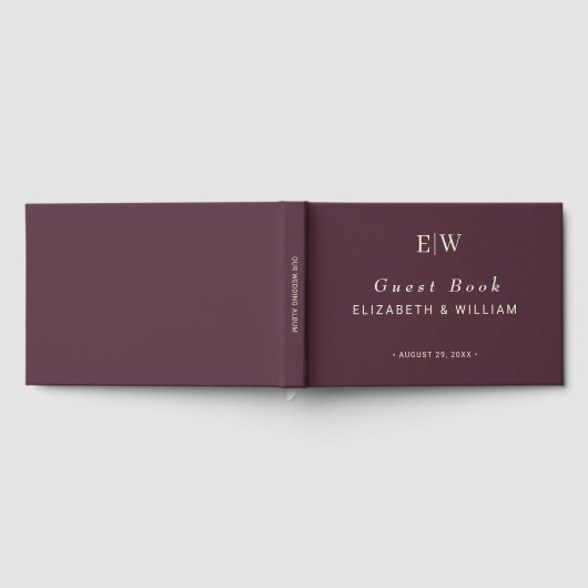 Elegant Simple Cherry Lacquer, Monogram Wedding Gästebuch (Voll)