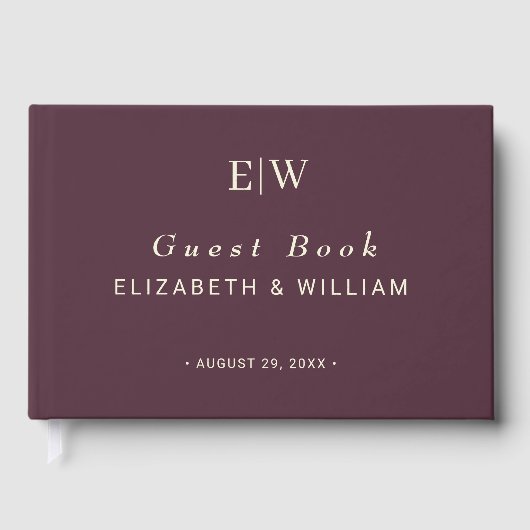 Elegant Simple Cherry Lacquer, Monogram Wedding Gästebuch (Vorderseite)