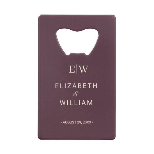 Elegant Simple Cherry Lacquer, Monogram Wedding Geldbeutel Flaschenöffner (Vorderseite)