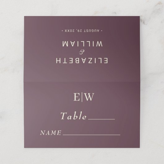 Elegant Simple Cherry Lacquer, Monogram Wedding Platzkarte (Außenseite Aufgefaltet)