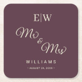 Elegant Simple Cherry Lacquer, Monogram Wedding Rechteckiger Pappuntersetzer (Vorderseite)