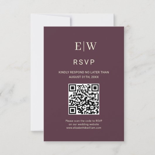 Elegant Simple Cherry Lacquer, Monogram Wedding RSVP Karte (Vorderseite)