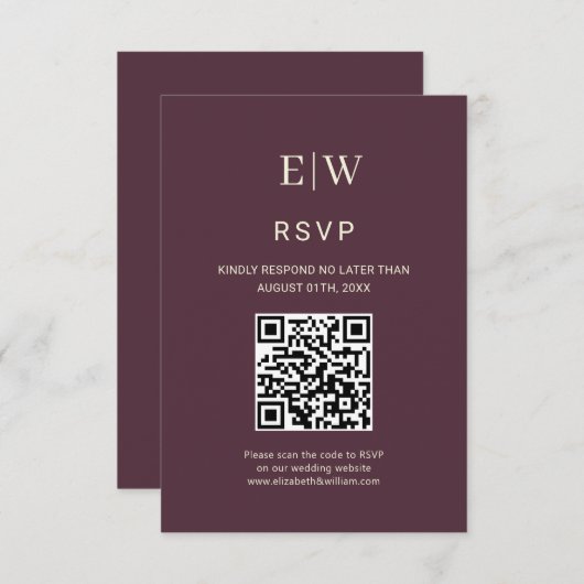 Elegant Simple Cherry Lacquer, Monogram Wedding RSVP Karte (Vorne/Hinten)