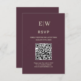 Elegant Simple Cherry Lacquer, Monogram Wedding RSVP Karte