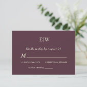 Elegant Simple Cherry Lacquer, Monogram Wedding RSVP Karte (Stehend Vorderseite)
