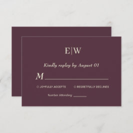 Elegant Simple Cherry Lacquer, Monogram Wedding RSVP Karte