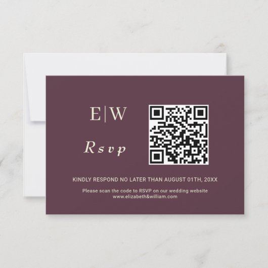 Elegant Simple Cherry Lacquer, Monogram Wedding RSVP Karte (Vorderseite)