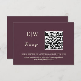 Elegant Simple Cherry Lacquer, Monogram Wedding RSVP Karte