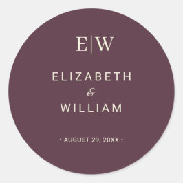 Elegant Simple Cherry Lacquer, Monogram Wedding Runder Aufkleber
