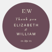 Elegant Simple Cherry Lacquer, Monogram Wedding Runder Aufkleber (Vorderseite)