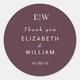 Elegant Simple Cherry Lacquer, Monogram Wedding Runder Aufkleber