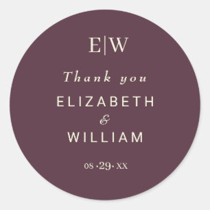 Elegant Simple Cherry Lacquer, Monogram Wedding Runder Aufkleber