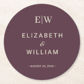 Elegant Simple Cherry Lacquer, Monogram Wedding Runder Pappuntersetzer (Vorderseite)