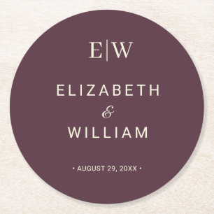 Elegant Simple Cherry Lacquer, Monogram Wedding Runder Pappuntersetzer