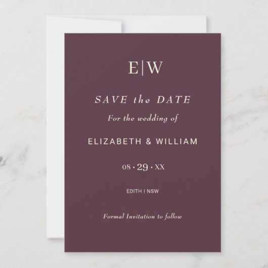 Elegant Simple Cherry Lacquer, Monogram Wedding Save The Date (Vorderseite)