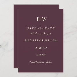 Elegant Simple Cherry Lacquer, Monogram Wedding Save The Date