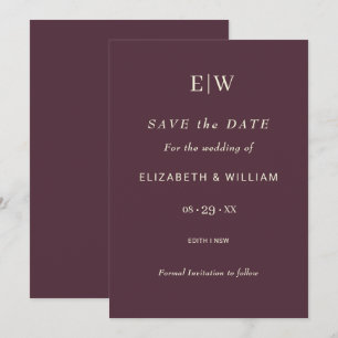 Elegant Simple Cherry Lacquer, Monogram Wedding Save The Date