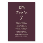 Elegant Simple Cherry Lacquer, Monogram Wedding Tischnummer (Vorderseite)