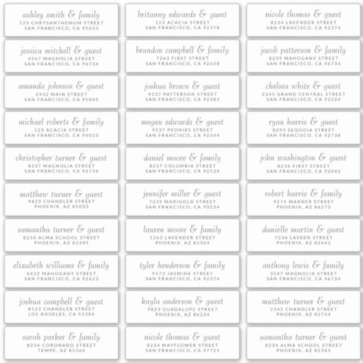Elegant Simple Chic Wedding Guest Name Adresse Aufkleber (Vorderseite)