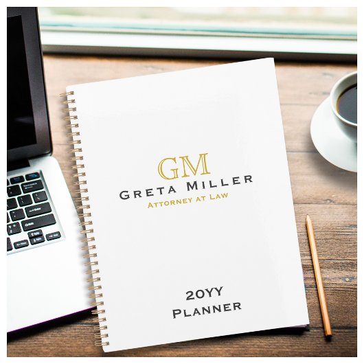 Elegant Simple Classic Gold Monogram Annual Planer
