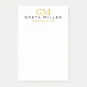 Elegant Simple Classic Gold Monogram Post-it Klebezettel (Vorderseite)