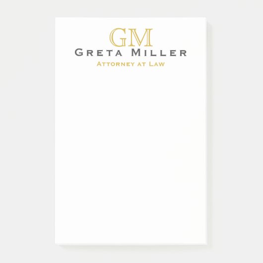 Elegant Simple Classic Gold Monogram Post-it Klebezettel (Vorderseite)