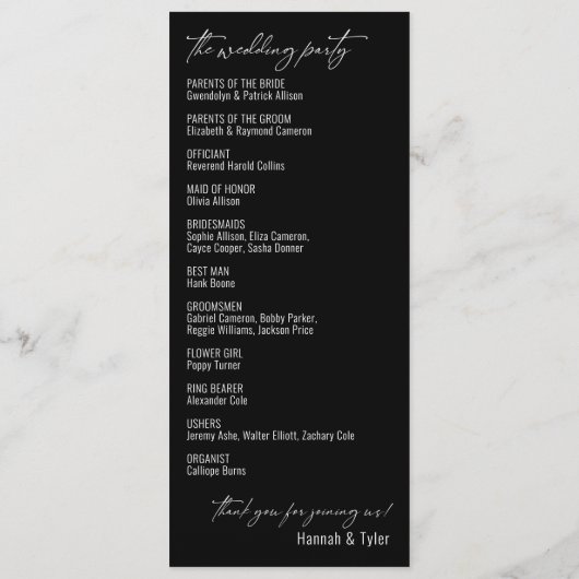 Elegant Simple Contemporary Typografy Black Programm (Rückseite)