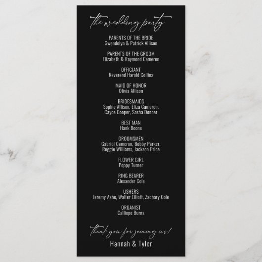 Elegant Simple Contemporary Typografy Black Programm (Rückseite)