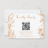 Elegant Simple Copper Floral QR Code Wedding RSVP Karte (Vorderseite)