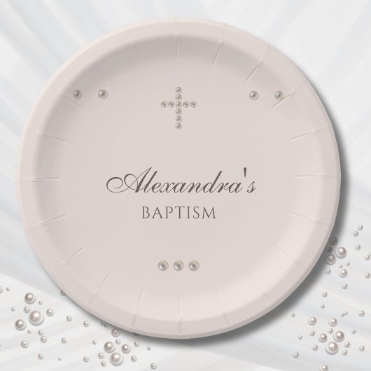 Elegant Simple Cross Christening Christian Baptism Pappteller