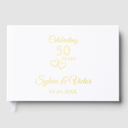 Elegant Simple Custom 50-jähriges Party Gold Gästebuch (Vorderseite)