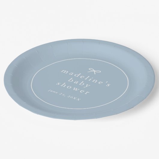 Elegant Simple Dusty Blue Boys Baby Shower Pappteller (Schrägansicht)