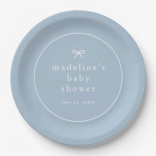 Elegant Simple Dusty Blue Boys Baby Shower Pappteller (Vorderseite)