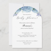 Elegant Simple Dusty Blue Floral Boy Baby Shower