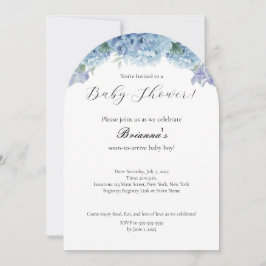 Elegant Simple Dusty Blue Floral Boy Baby Shower Einladung