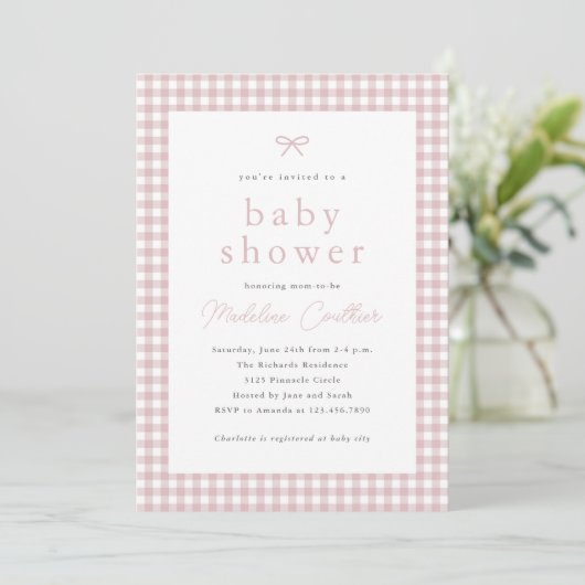 Elegant Simple Dusty Pink Girls Baby Shower Einladung (Stehend Vorderseite)