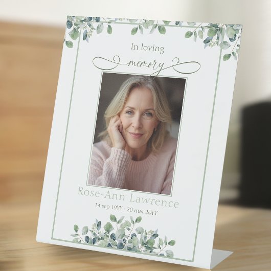 Elegant Simple Eucalyptus Photo In loving memory Sockelschild