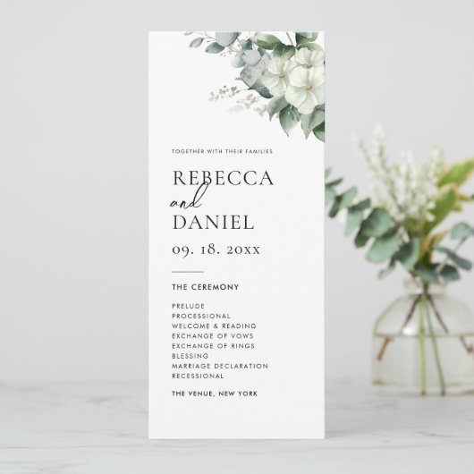 Elegant Simple Eukalyptus Greenery Wedding Program Einladung (Stehend Vorderseite)