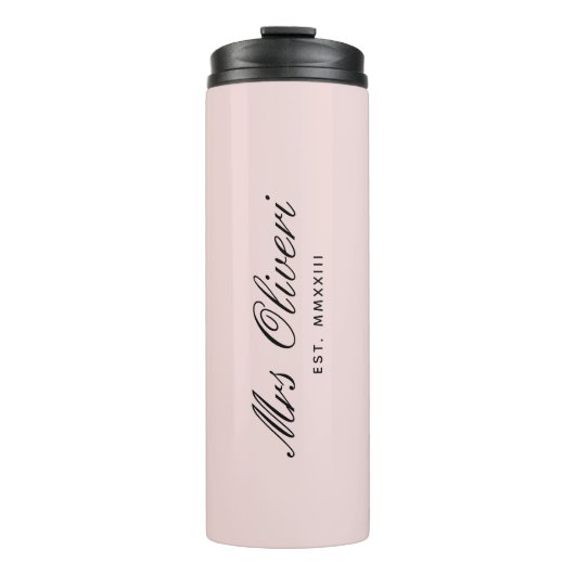 Elegant Simple Feminine Blush Pink Script Bride Thermosbecher (Vorderseite)