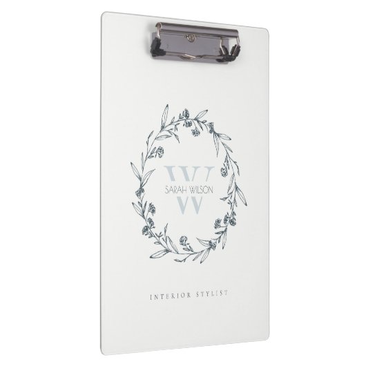 Elegant Simple Floral Laurel Wreath Monogram Klemmbrett (Rechts)