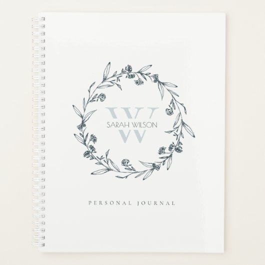 Elegant Simple Floral Laurel Wreath Monogram Planer (Vorderseite)