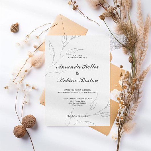Elegant Simple Floral Wedding Einladung