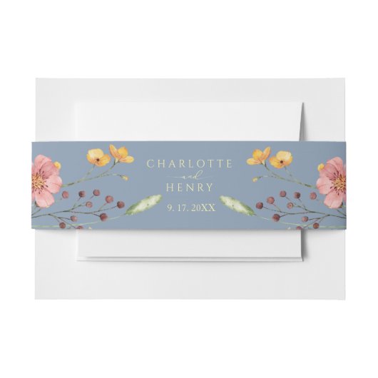 Elegant Simple Floral Wildblumen Blue Wedding Einladungsbanderole (Vorderseite Beispiel)