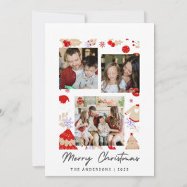 Elegant Simple Frame Christmas Family 3 Photo Feiertagskarte