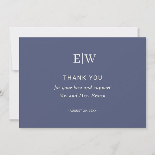Elegant Simple Future Dusk mit Monogram Wedding Dankeskarte (Vorderseite)