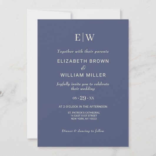 Elegant Simple Future Dusk mit Monogram Wedding Einladung (Vorderseite)