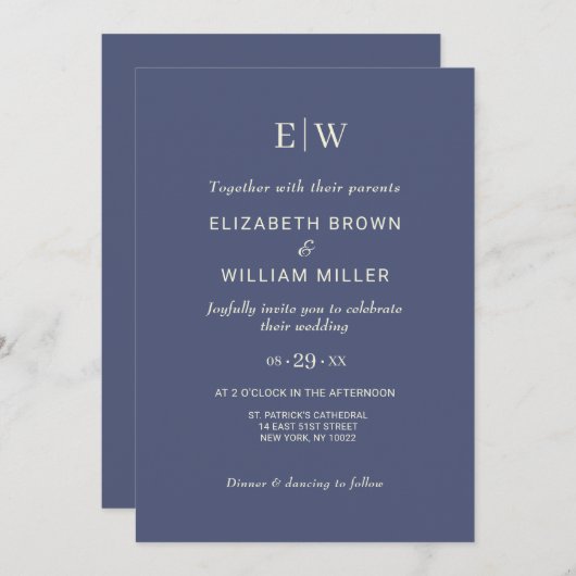 Elegant Simple Future Dusk mit Monogram Wedding Einladung (Vorne/Hinten)