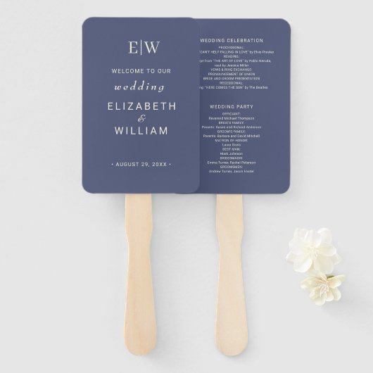 Elegant Simple Future Dusk mit Monogram Wedding Fächer (Vorne und Hinten)