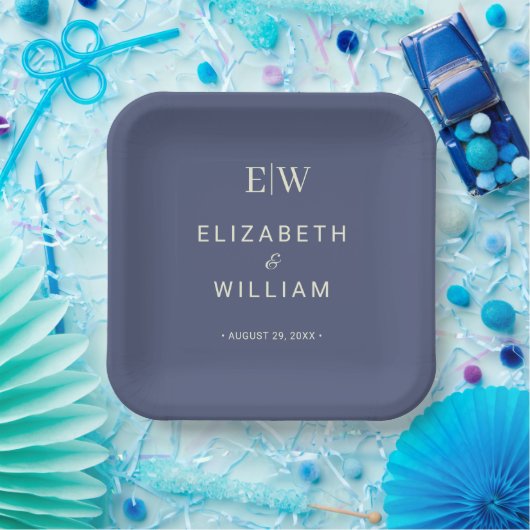 Elegant Simple Future Dusk mit Monogram Wedding Pappteller (Party)