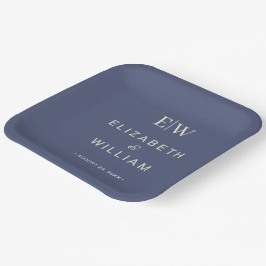 Elegant Simple Future Dusk mit Monogram Wedding Pappteller (Gewinkelt)